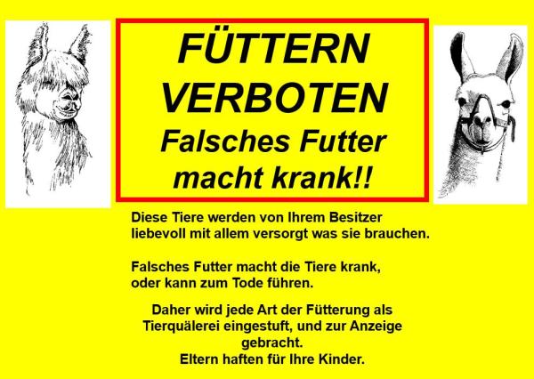 PVC Warnschild 3 mm Hartschaumplatte Kameliden falsches Futter